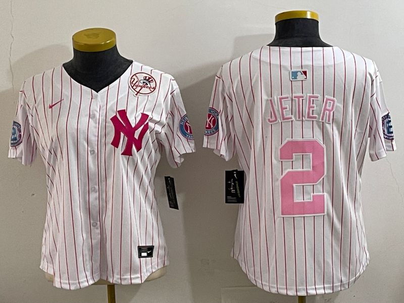 Youth 2025 New York Yankees 2 Jeter White pink Joint Name Nike MLB Jersey style 1